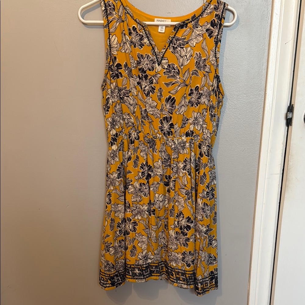 Floral Sleeveless Dress in Yellow and Black